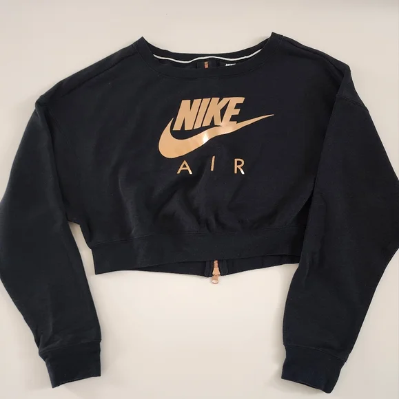 Nike Air Rally Cropped Sweatshirt Rose Gold Logo Back Zipper Size Xs - Picture 2 of 4